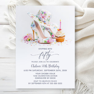 Elegant Floral High Heel Shoes 50th Birthday Party Invitation