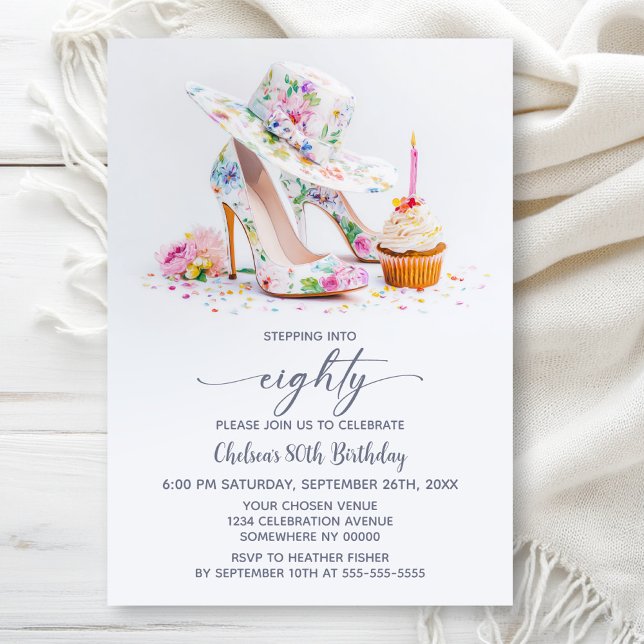 Elegant Floral High Heel Shoes 80th Birthday Party Invitation (Creator Uploaded)