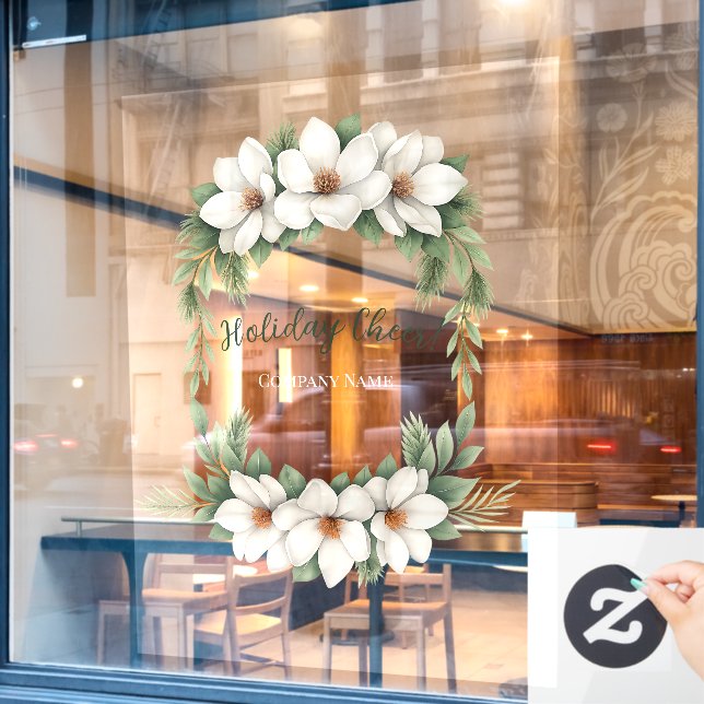 Elegant Floral Holiday Cheer Corporate Business Window Cling (Cafe Window)