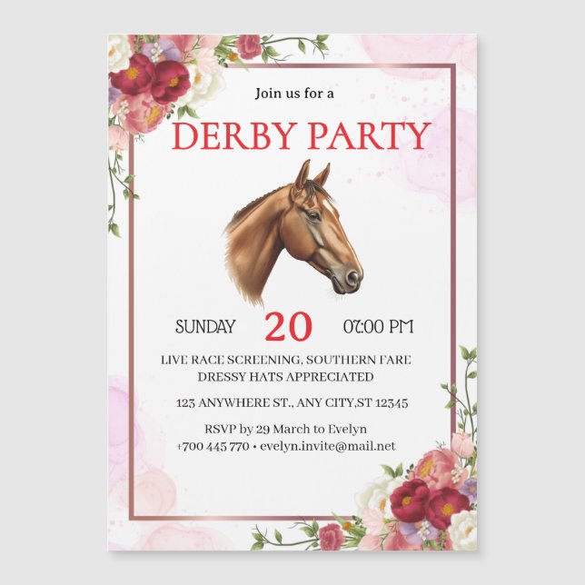 Elegant Floral Horse Derby Party Invitation  (Front)