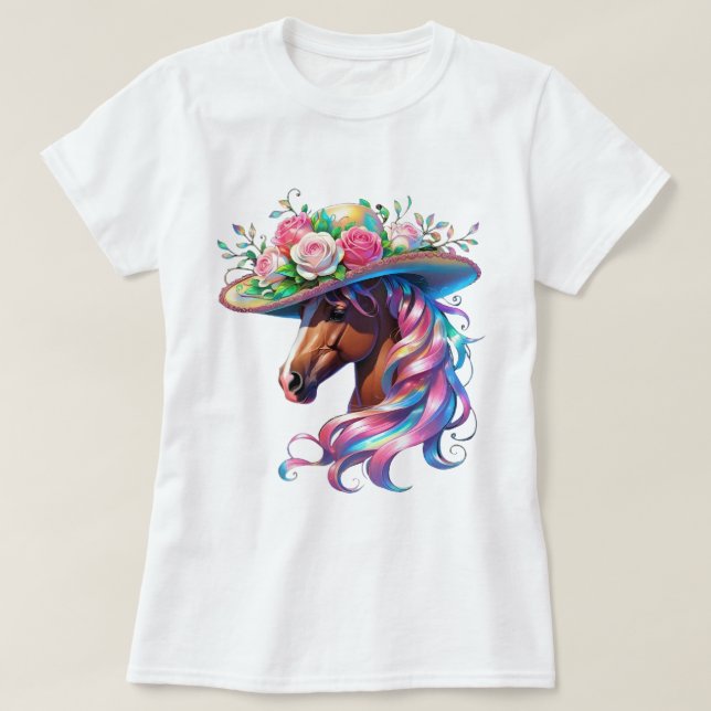 Elegant Floral Horse Hat Design – Derby Day 2025  T-Shirt (Design Front)