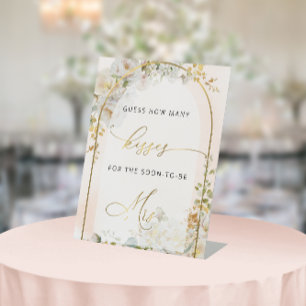 Elegant Floral How Many Kisses Bridal Shower Game Pedestal Sign