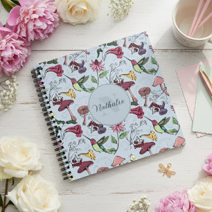 Elegant Floral Hummingbird Pattern Blue Notebook