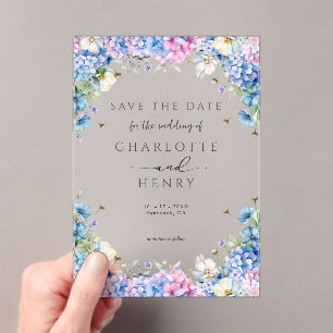Elegant Floral Hydrangea Modern Save The Date Acrylic Invitations