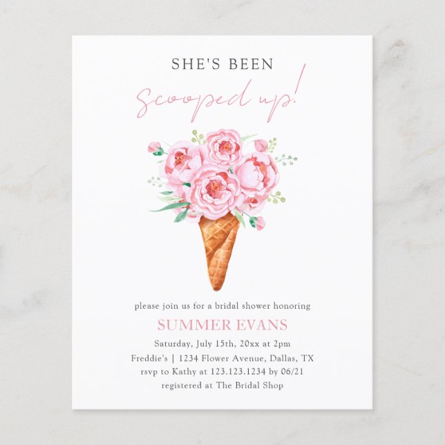 Elegant Floral Ice Cream Bridal Shower Invitation Flyer (Front)