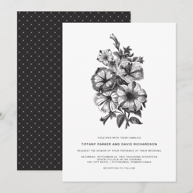 Elegant Floral Illustrated Wedding Invitation (Front/Back)