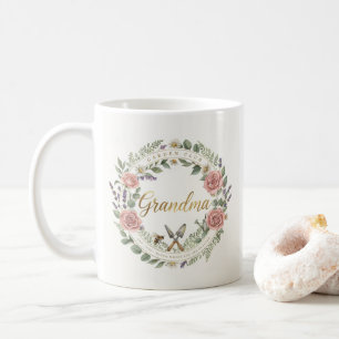 Elegant Floral Illustration Grandma Garden Lovers Coffee Mug