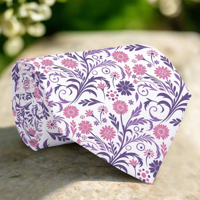 Elegant Floral Illustration On White Background Tie (Creator Uploaded)