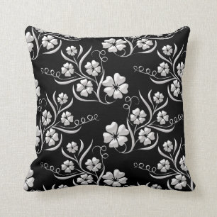 Elegant Floral in Black and White Cushion