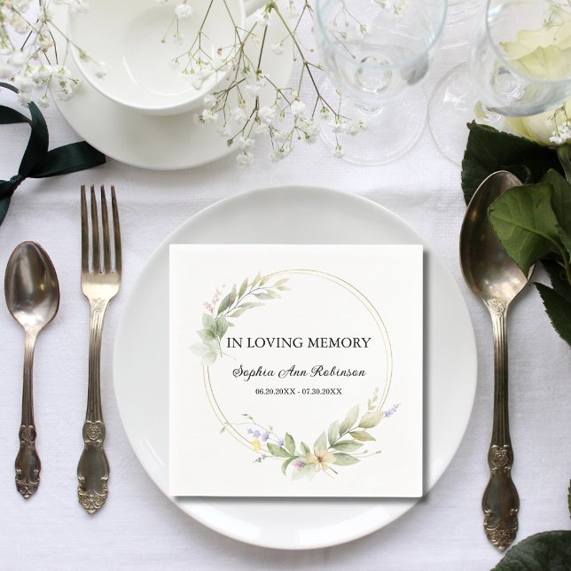 Elegant Floral In Loving Memory Funeral Memorial Napkin (Creator Uploaded)