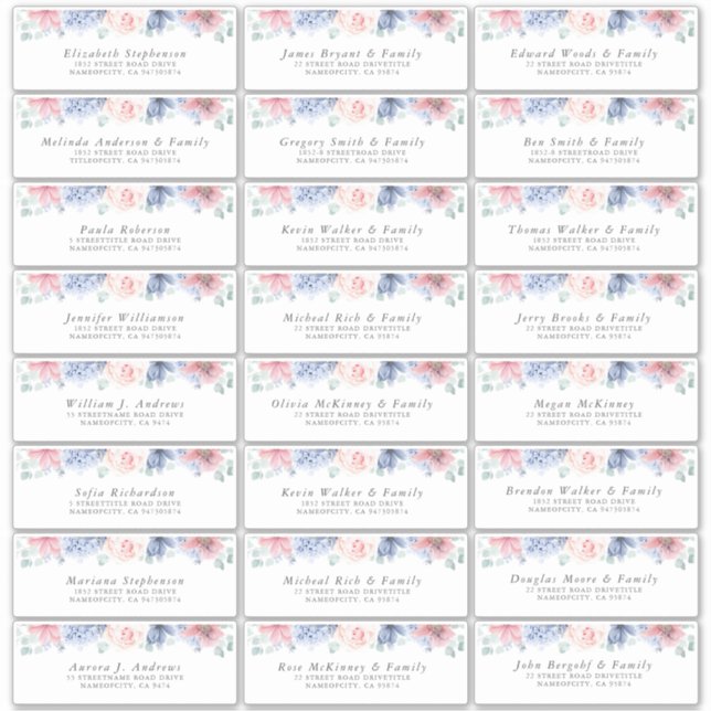 Elegant Floral Individual Guest Address Labels (Front)