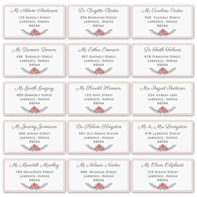 Elegant Floral Individual Shipping Address Wedding (Front)