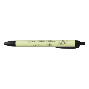 Elegant Floral Initial A Black Ink Pen