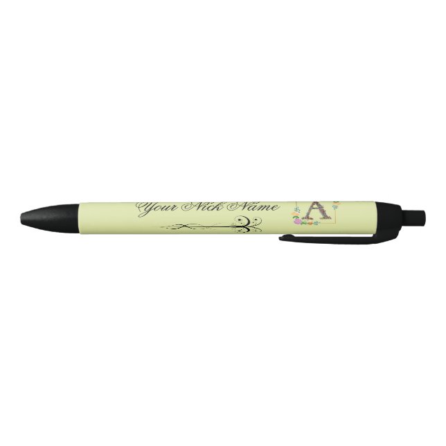 Elegant Floral Initial A Black Ink Pen (Bottom)