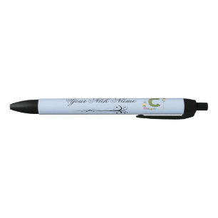 Elegant Floral Initial C Black Ink Pen