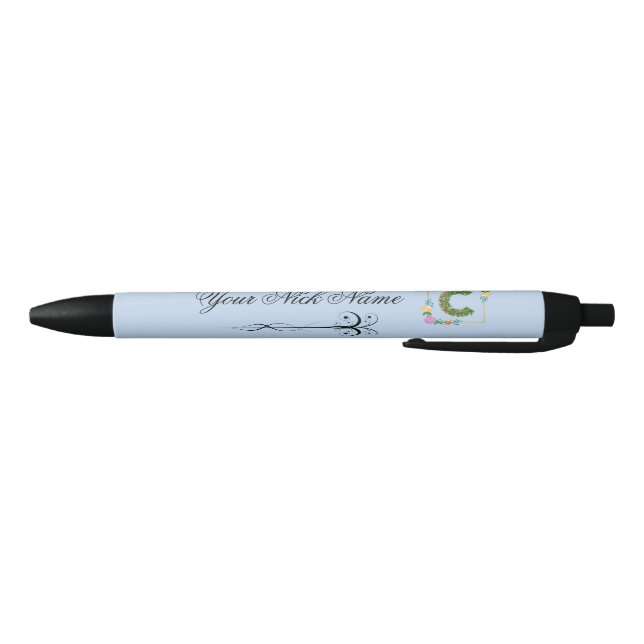 Elegant Floral Initial C Black Ink Pen (Bottom)