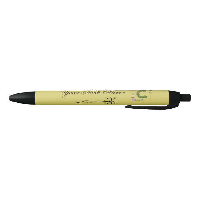 Elegant Floral Initial C Black Ink Pen (Bottom)