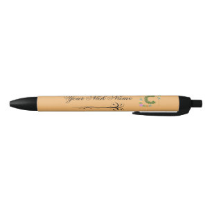 Elegant Floral Initial C Black Ink Pen