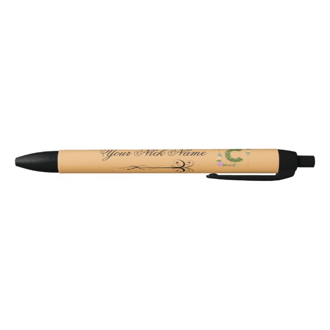 Elegant Floral Initial C Black Ink Pen (Bottom)