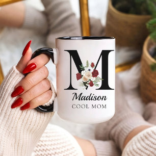 Elegant Floral Initial Custom Mug Gift for Mama