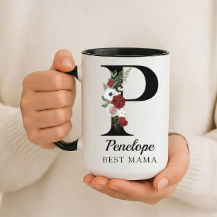 Elegant Floral Initial Custom Mug Gift for New Mum