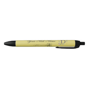 Elegant Floral Initial D Black Ink Pen