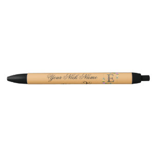 Elegant Floral Initial E Black Ink Pen
