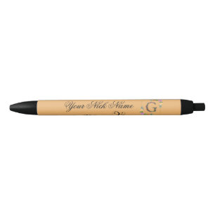 Elegant Floral Initial G Black Ink Pen