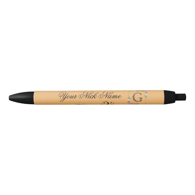 Elegant Floral Initial G Black Ink Pen (Front)