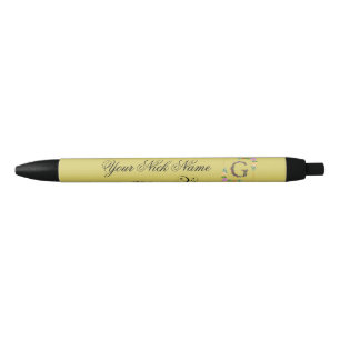 Elegant Floral Initial G Black Ink Pen