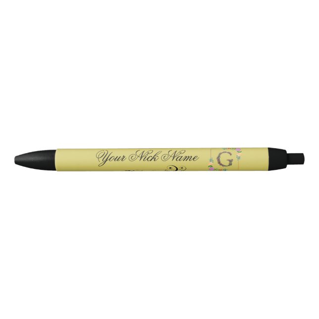Elegant Floral Initial G Black Ink Pen (Front)