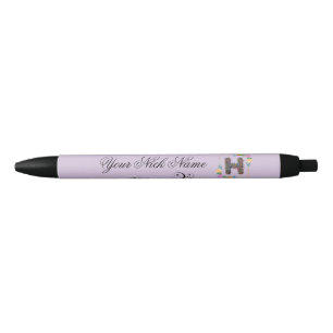Elegant Floral Initial H Black Ink Pen
