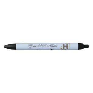 Elegant Floral Initial H Black Ink Pen
