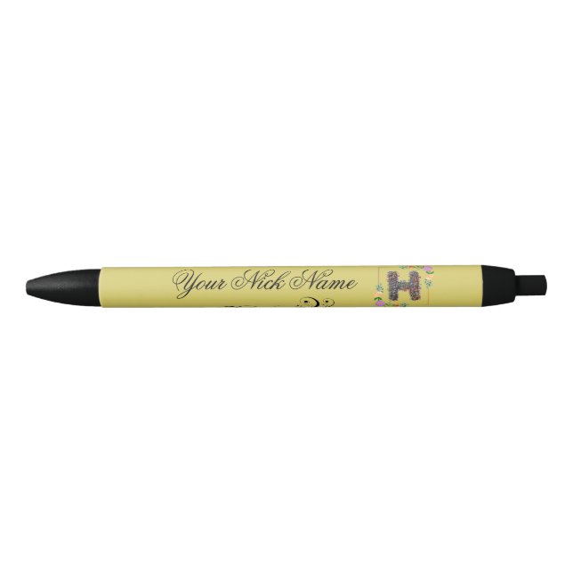 Elegant Floral Initial H Black Ink Pen (Front)