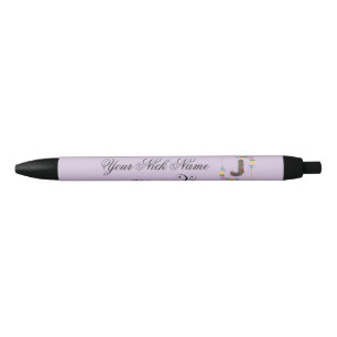Elegant Floral Initial J Black Ink Pen