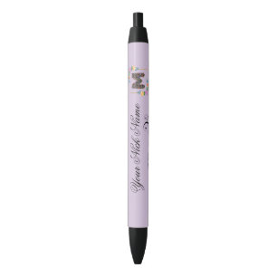 Elegant Floral Initial M Black Ink Pen