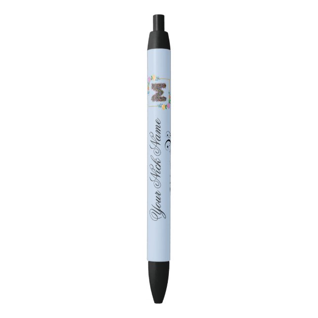Elegant Floral Initial N Black Ink Pen (Front Vertical)