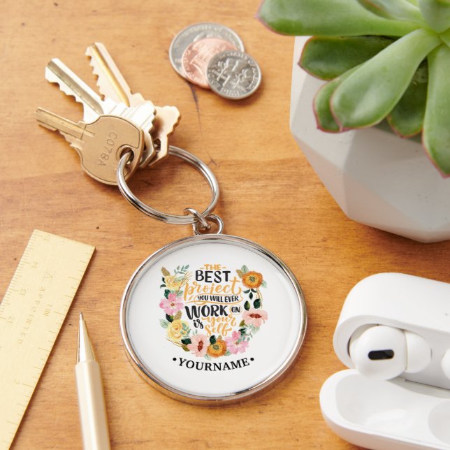 Elegant Floral Inspiration Motivation Quote Key Ring (Desk)