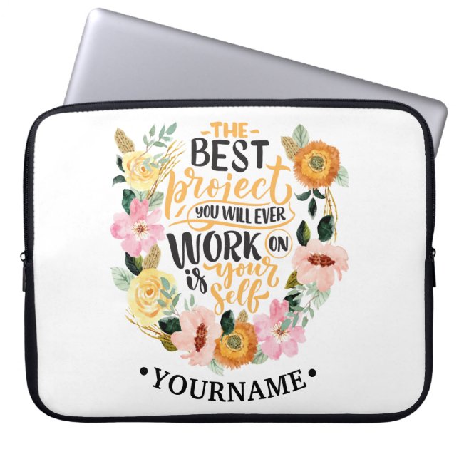 Elegant Floral Inspiration Motivation Quote Laptop Sleeve (Front)