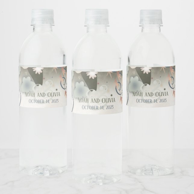 Elegant Floral Inspirivity Wedding Personalised Water Bottle Label (Bottles)
