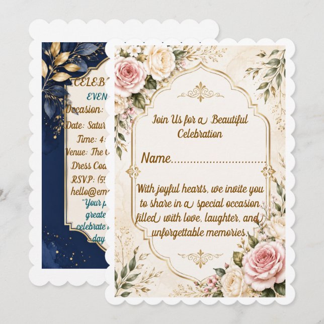 Elegant Floral Invitation Card (Front/Back)