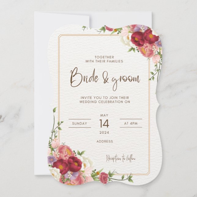 Elegant Floral Invitation Cards with Envelopes (Front)