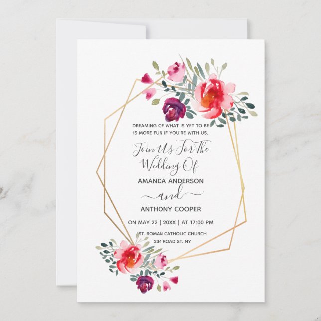 Elegant floral invitation, rsvp & reception invitation (Front)