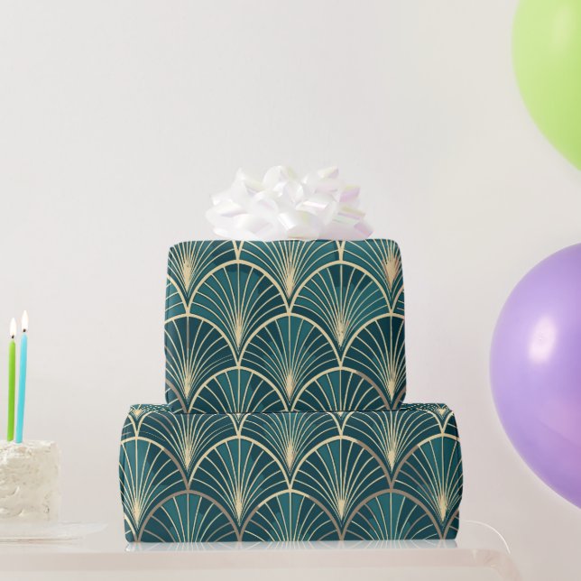 Elegant Floral Islamic Green Gold Art Deco Wrapping Paper (Party Gifts)