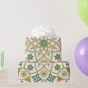 Elegant Floral Islamic Green Gold Wrapping Paper