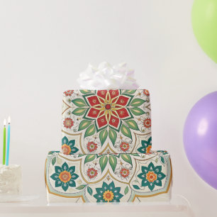 Elegant Floral Islamic Green Red  Wrapping Paper