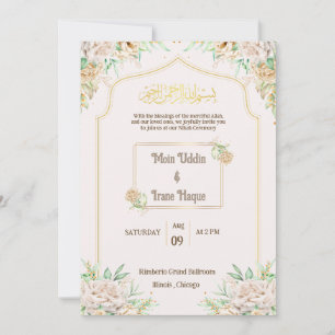 Elegant Floral Islamic Nikah Ceremony Invitation