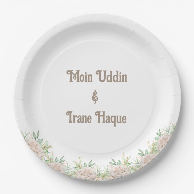 Elegant Floral Islamic Nikah Ceremony Invitation Paper Plate (Front)