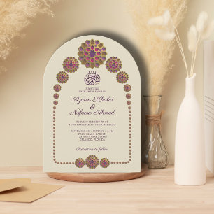 Elegant Floral Islamic Pattern Arch Wedding Invitation