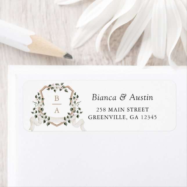 Elegant Floral Ivy Greenery Crest Return Address (Insitu)